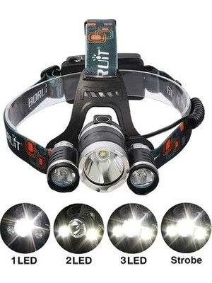 MiraLive Boruit T6 Kafa Feneri 5000 Lumens 3xcree Xm-T6+2r5 Lamba LED Kamp Lambası