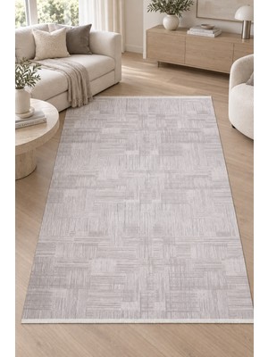 Ally Carpet Kaelin Mekon Bej Beyaz Salon Oturma Odası Koridor Halısı Özel Ölçü Akrilik Yumuşak Robot Süpürgeye U