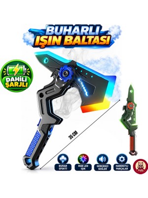 Giffy Oyuncak Işın Baltası ,led Işıklı Rgb,buhar Atan ,dahili Şarjlı ,ses ve Işık Efektli ,darbe Sensörlü ,2 Farklı Modlu Kılıç ve Balta Modlu ,35 cm