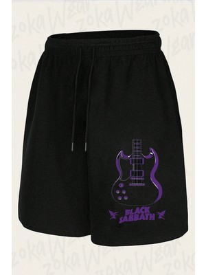 Zoka Wear Unisex Guitar Black Sabbath Tasarım Baskılı Şort