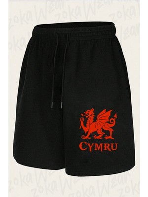 Zoka Wear Unisex Cymru Wales Welsh Tasarım Baskılı Şort