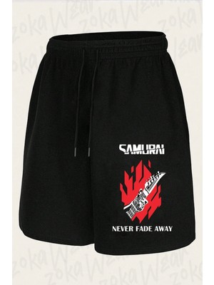 Zoka Wear Unisex Cyberpunk Samurai Never Fade Away Graphic Tasarım Baskılı Şort