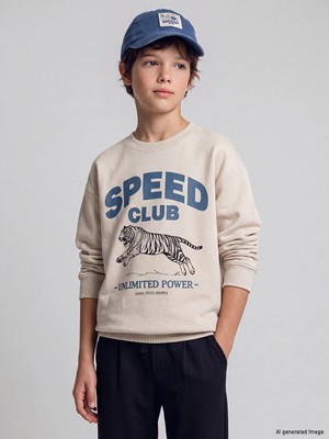 Lc Waikiki Yeni Sezon Bej Baskılı Erkek Çocuk Kalın Sweatshirt
