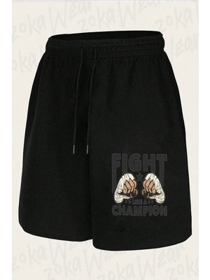 Zoka Wear Unisex Şampiyon Gibi Dövüş Fight Like A Champion Tasarım Baskılı Şort