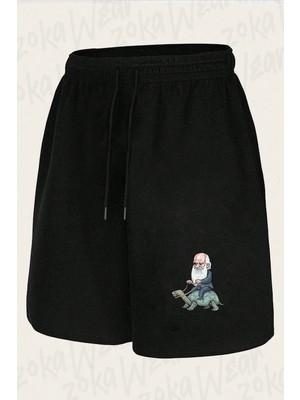 Zoka Wear Unisex Charles Darwin Tasarım Baskılı Şort