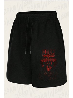 Zoka Wear Unisex Doom, Eternal, Rock Metal Grup Tasarım Baskılı Şort