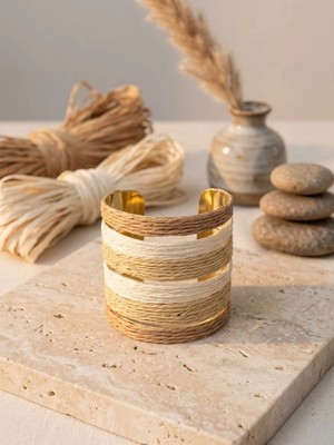 Valanti Art Vıp Hasır Doku Gold Kaplama Kelepçe Bileklik