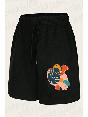 Zoka Wear Unisex Leaf And Shape Illustrasyon Tasarım Baskılı Şort