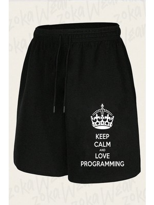 Zoka Wear Unisex Bilgisayar Programcısı Keep Calm Tasarım Baskılı Şort