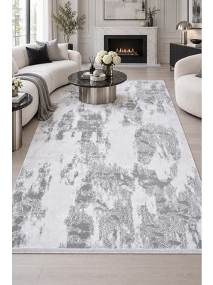 Ally Carpet Asyos Lorena Gri Beyaz Özel Ölçü Salon Oturma Odası Koridor Halısı Robot Süpürge Uyumlu Kolay Temizl