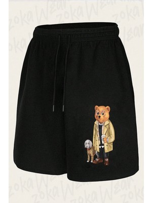 Zoka Wear Unisex Stil Tarz Ayı Teddy Bear Tasarım Baskılı Şort