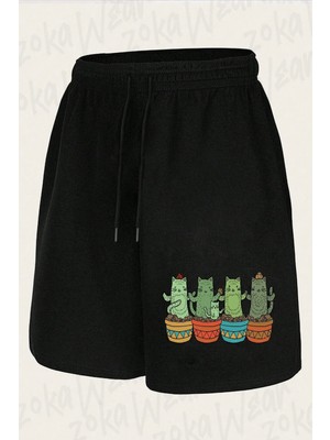 Zoka Wear Unisex Catcus Garden Tasarım Baskılı Şort
