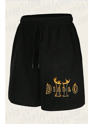Zoka Wear Unisex Logo Oyun Diablo Ii Tasarım Baskılı Şort