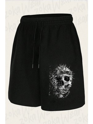 Zoka Wear Unisex Kurukafa Tasarım Baskılı Şort