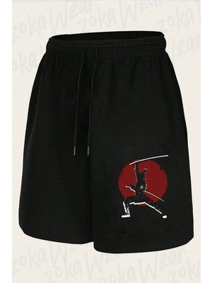 Zoka Wear Unisex Samurai Red Sun Tasarım Baskılı Şort
