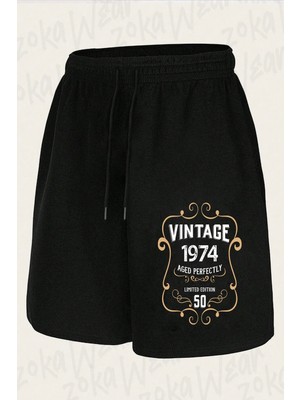 Zoka Wear Unisex 50TH Birthday Vintage 1974 Tasarım Baskılı Şort