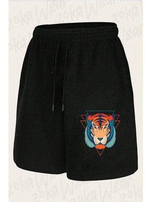 Zoka Wear Unisex Renkli Kaplan Tasarım Baskılı Şort