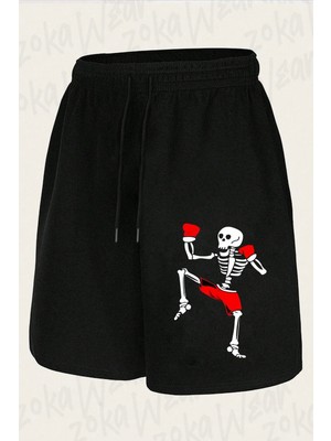 Zoka Wear Unisex Boksçu Iskelet Tasarım Baskılı Şort