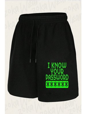 Zoka Wear Unisex Hacker I Know Your Pass Tasarım Baskılı Şort