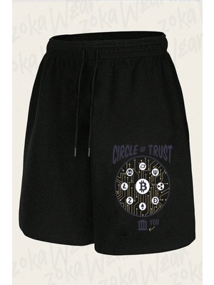 Zoka Wear Unisex Cricle Of Trust Bitcoin ve Kripto Para Saat Tasarım Baskılı Şort
