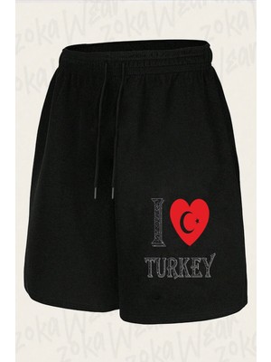 Zoka Wear Unisex I Love Turkey Tasarım Baskılı Şort