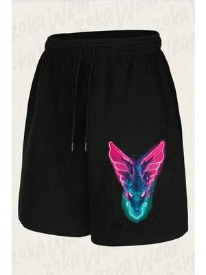 Zoka Wear Unisex Ejderha V8 Tasarım Baskılı Şort