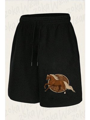 Zoka Wear Unisex Chestnut Horse With Flaxen Mane And Tail Tasarım Baskılı Şort