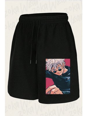 Zoka Wear Unisex Jujutsu Kaisen Satoru Gojo (Sensei) Char Tasarım Baskılı Şort
