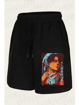 Zoka Wear Unisex Aot Levi Ackerman Animee Tasarım Baskılı Şort