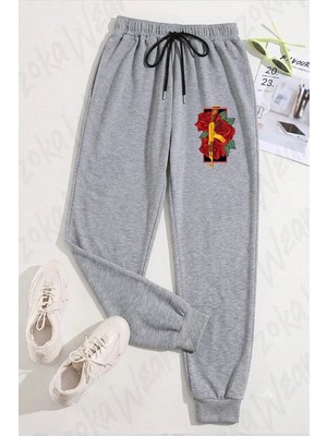 Zoka Wear Unisex Gül ve Silah Baskılı Eşofman Altı