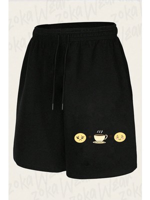 Zoka Wear Unisex Kahve Emoji Kahve Severler Tasarım Baskılı Şort