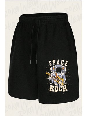 Zoka Wear Unisex Elektro Gitar Space Rock Tasarım Baskılı Şort