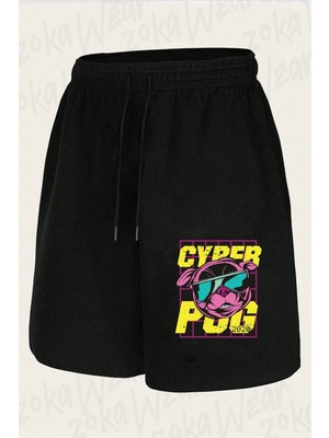 Zoka Wear Unisex Cyber Pug Tasarım Baskılı Şort