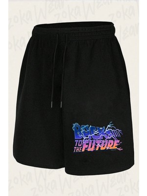 Zoka Wear Unisex Back To The Future 35TH Anniversary Lightning Tasarım Baskılı Şort