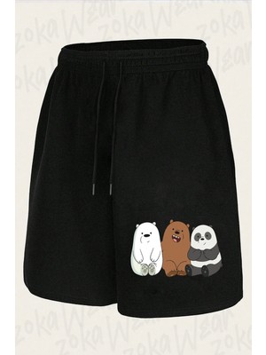 Zoka Wear Unisex Kafadar Ayılar Tasarım Baskılı Şort