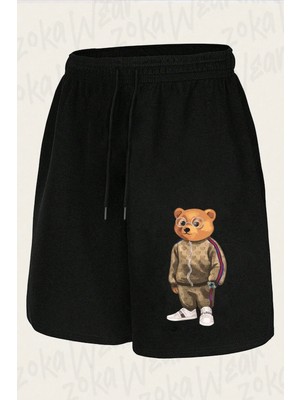 Zoka Wear Unisex Sporcu Brown Baron Cool Teddy Bear Tasarım Baskılı Şort