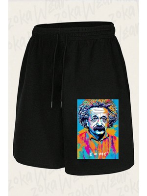 Zoka Wear Unisex Albert Einstein Pop Art Tasarım Baskılı Şort