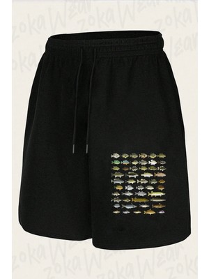 Zoka Wear Unisex North American Freshwater Fish Group Tasarım Baskılı Şort