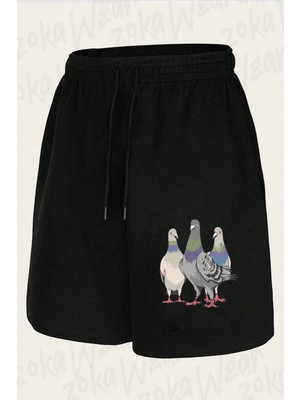 Zoka Wear Unisex Pigeons, Pigeon Breeding, Tasarım Baskılı Şort