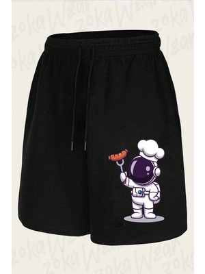 Zoka Wear Unisex Aşçı Astronot Tasarım Baskılı Şort