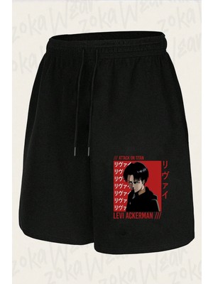 Zoka Wear Unisex Attack On Titan Levi Ackerman Red Tasarım Baskılı Şort