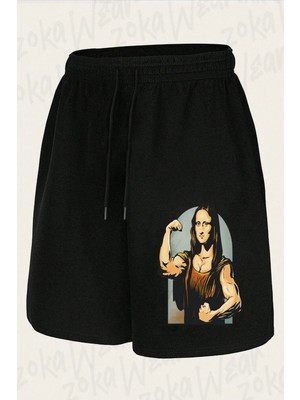 Zoka Wear Unisex Mona Lisa Spor Gym Tasarım Baskılı Şort