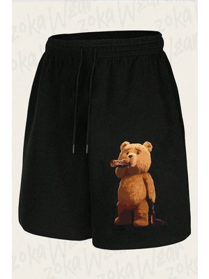 Zoka Wear Unisex Ayı Teddy Tasarım Baskılı Şort
