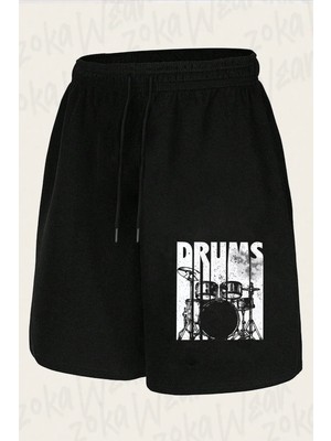 Zoka Wear Unisex Bateri Drums Tasarım Baskılı Şort