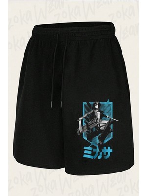 Zoka Wear Unisex Aot Mikasa Ackerman Tasarım Baskılı Şort