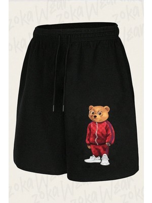 Zoka Wear Unisex Sporcu Cool Ayı Teddy Bear Tasarım Baskılı Şort