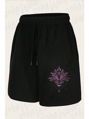 Zoka Wear Unisex Lotus With Moon And Om Symbol Tasarım Baskılı Şort