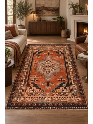 Ally Carpet Gahane Efnan Kiremit Oturma Odası Salon Halısı Robot Süpürge Uyumlu Kilim Dokulu Saçaklı Kolay Temiz