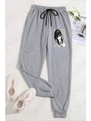 Zoka Wear Unisex Girlfriend (Black And White) Sad Japanese Aesthetic Baskılı Eşofman Altı