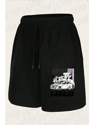 Zoka Wear Unisex Japon Drift Araba Tasarım Baskılı Şort